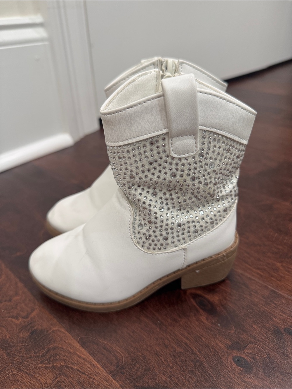 Toddler Girls White Rhinestone Cowgirl Boots Western Bling Jeweled, size 8 - Picture 8 of 9